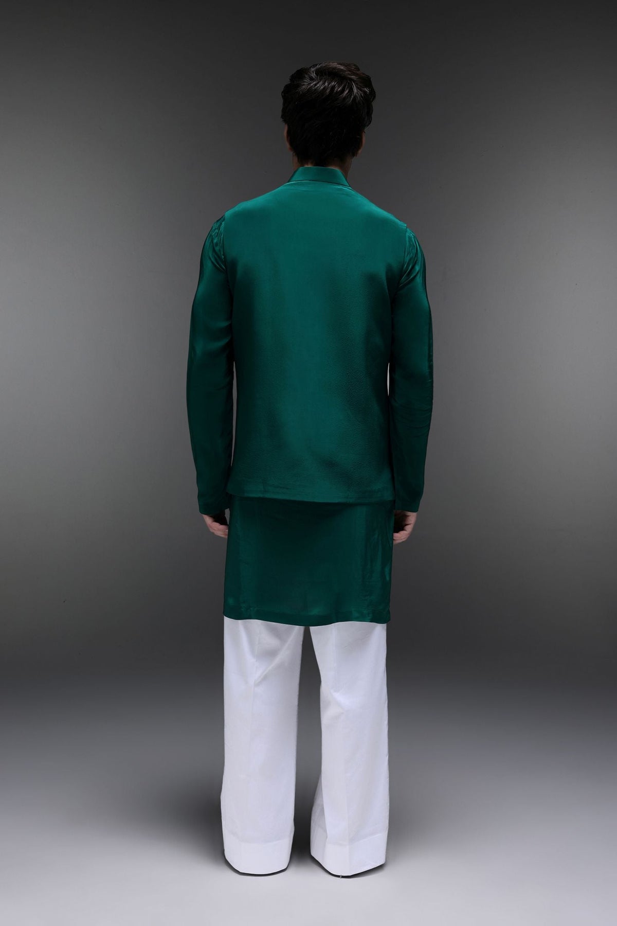 Glory(Bird) - Hand Embroidered Designer Bundi With Kurta - Bottle Green