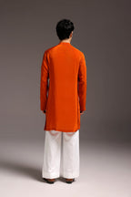 Paisfeather(Paisely) - Hand Embroidered Designer Kurta - Rust Orange