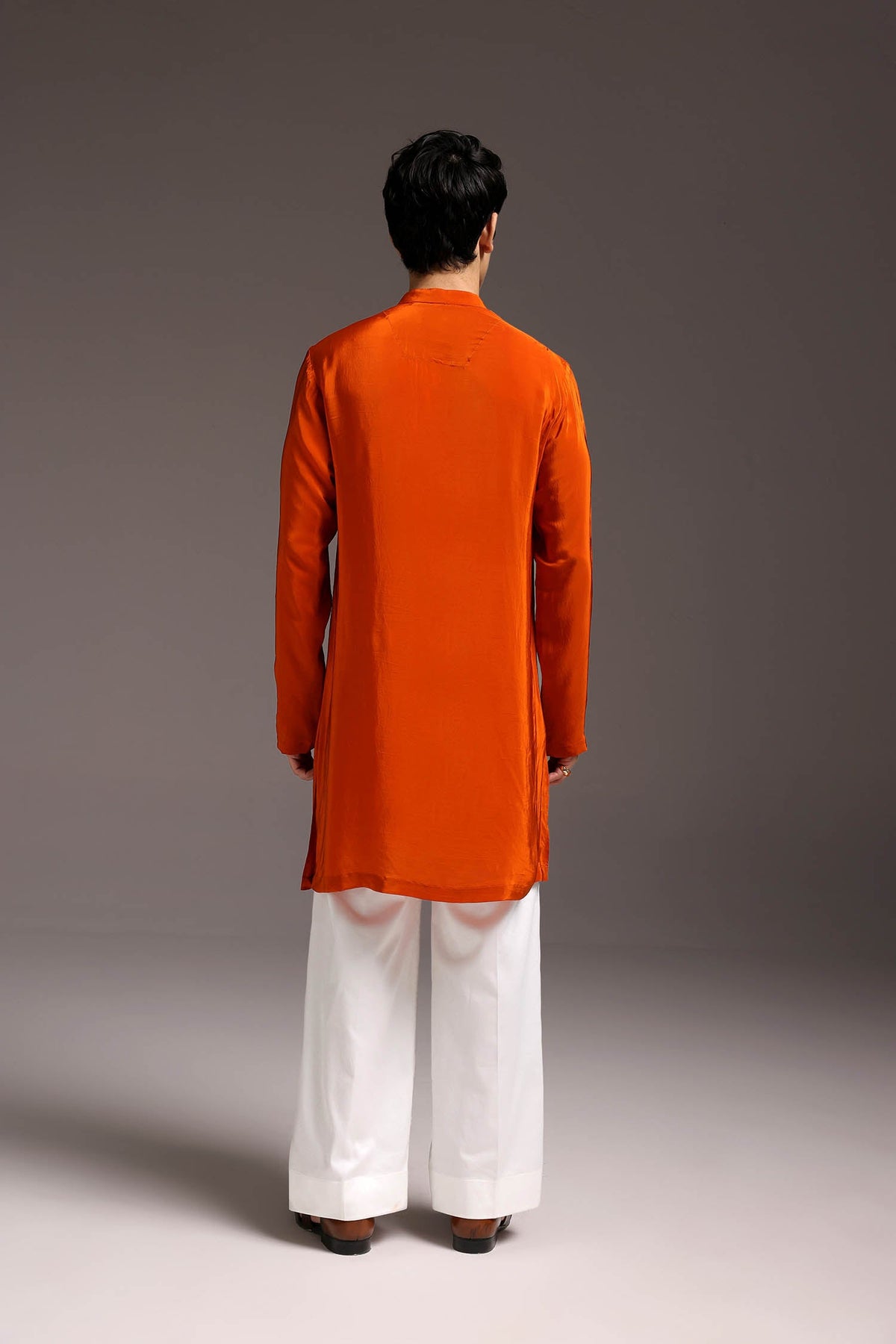 Paisfeather(Paisely) - Hand Embroidered Designer Kurta - Rust Orange