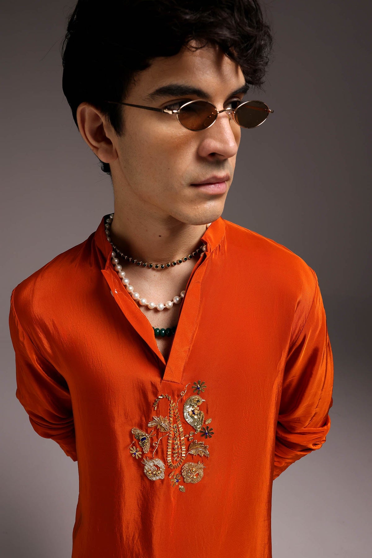 Paisfeather(Paisely) - Hand Embroidered Designer Kurta - Rust Orange