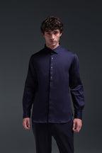 Maeri (Rhinestone) - Hand Embroidered Designer Shirt - Navy