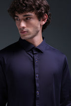Maeri (Rhinestone) - Hand Embroidered Designer Shirt - Navy