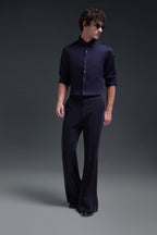 Maeri (Rhinestone) - Hand Embroidered Designer Shirt - Navy