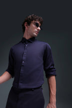Maeri (Rhinestone) - Hand Embroidered Designer Shirt - Navy