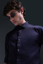 Maeri (Rhinestone) - Hand Embroidered Designer Shirt - Navy