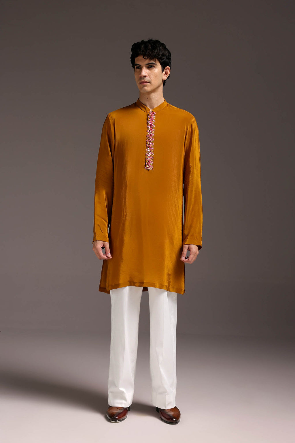 Ochre - Hand Embroidered Designer Kurta - Mustard