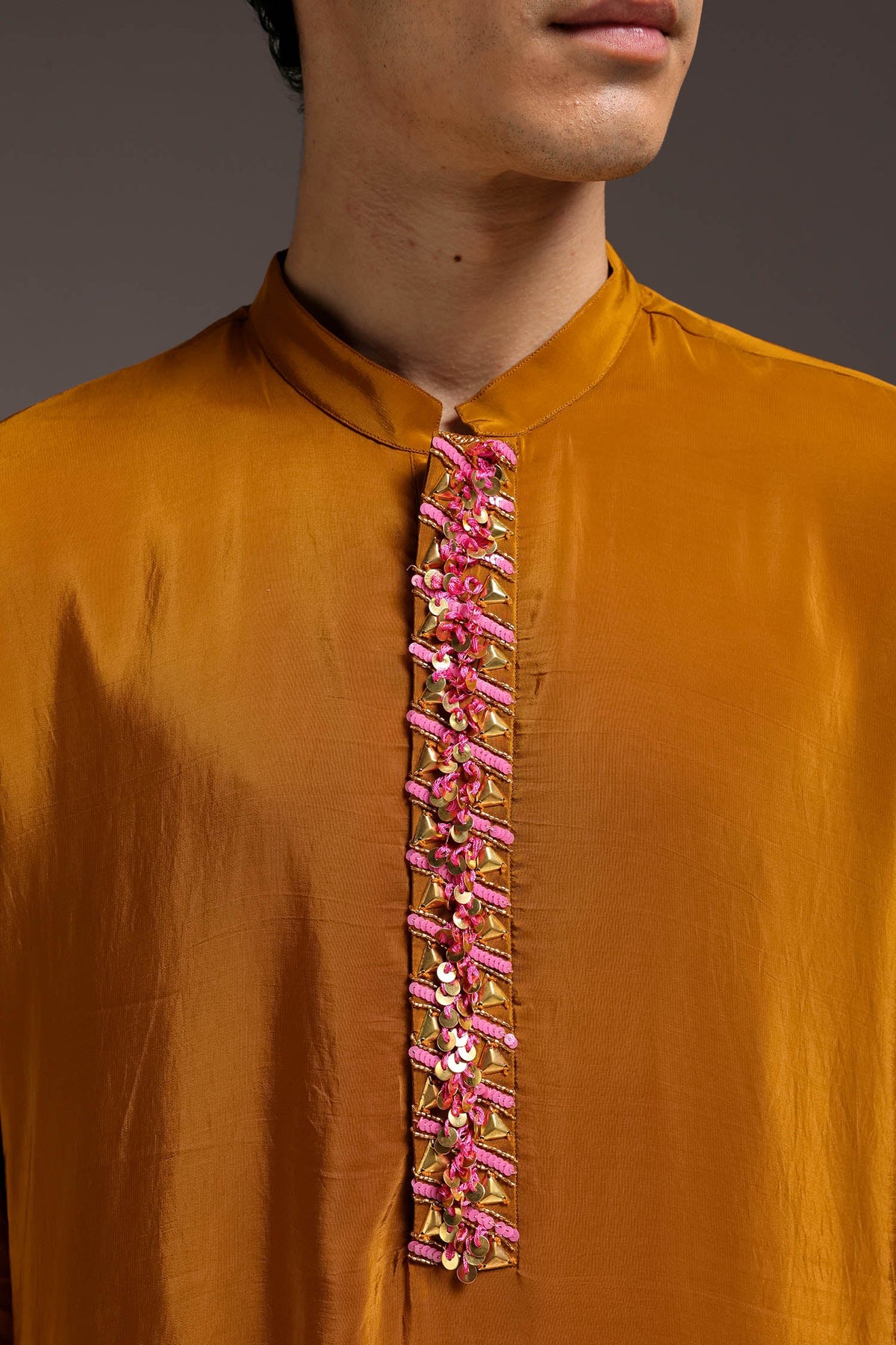 Ochre - Hand Embroidered Designer Kurta - Mustard