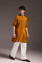 Ochre - Hand Embroidered Designer Kurta - Mustard