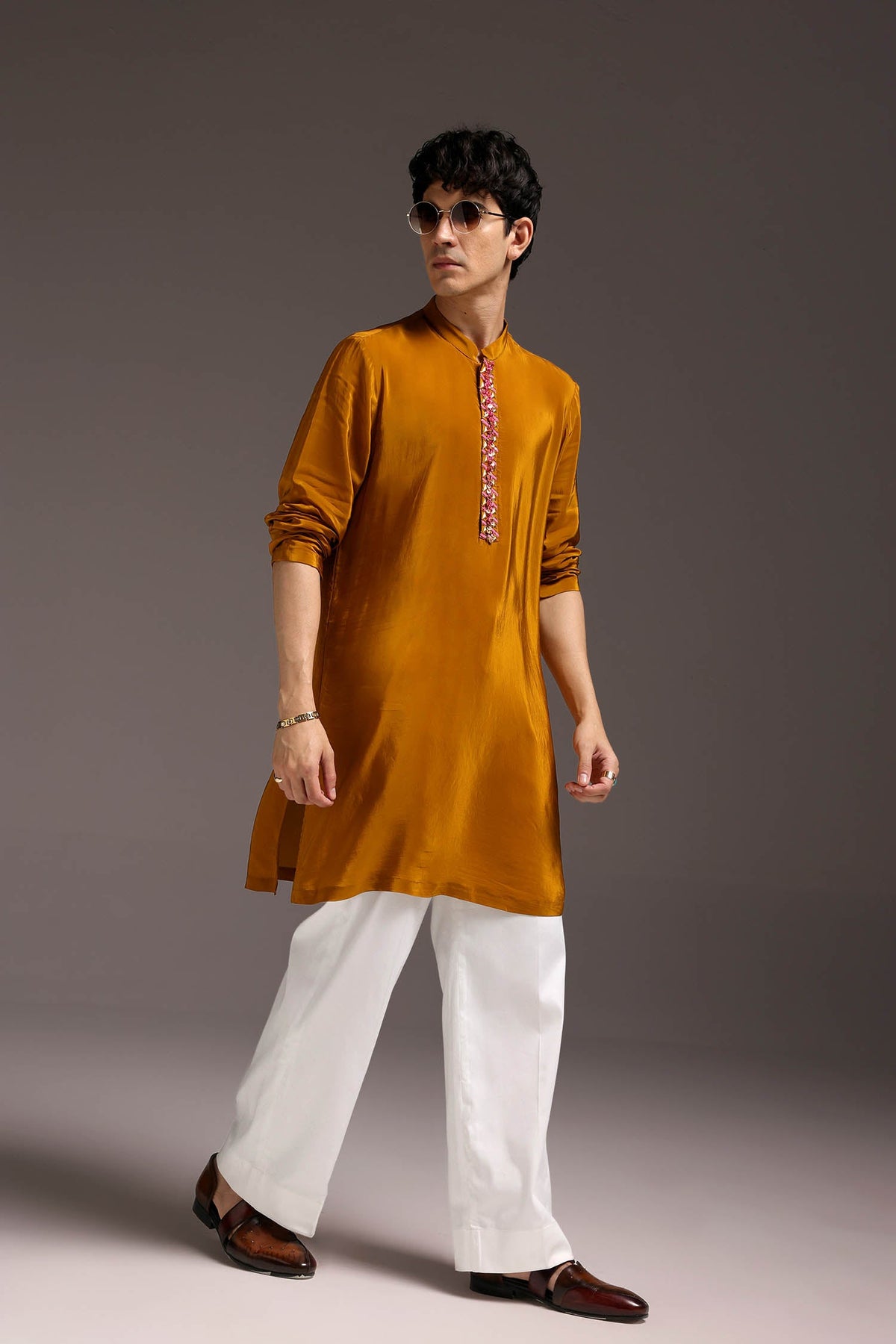 Ochre - Hand Embroidered Designer Kurta - Mustard