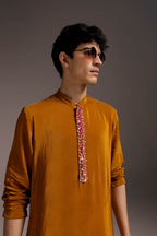 Ochre - Hand Embroidered Designer Kurta - Mustard