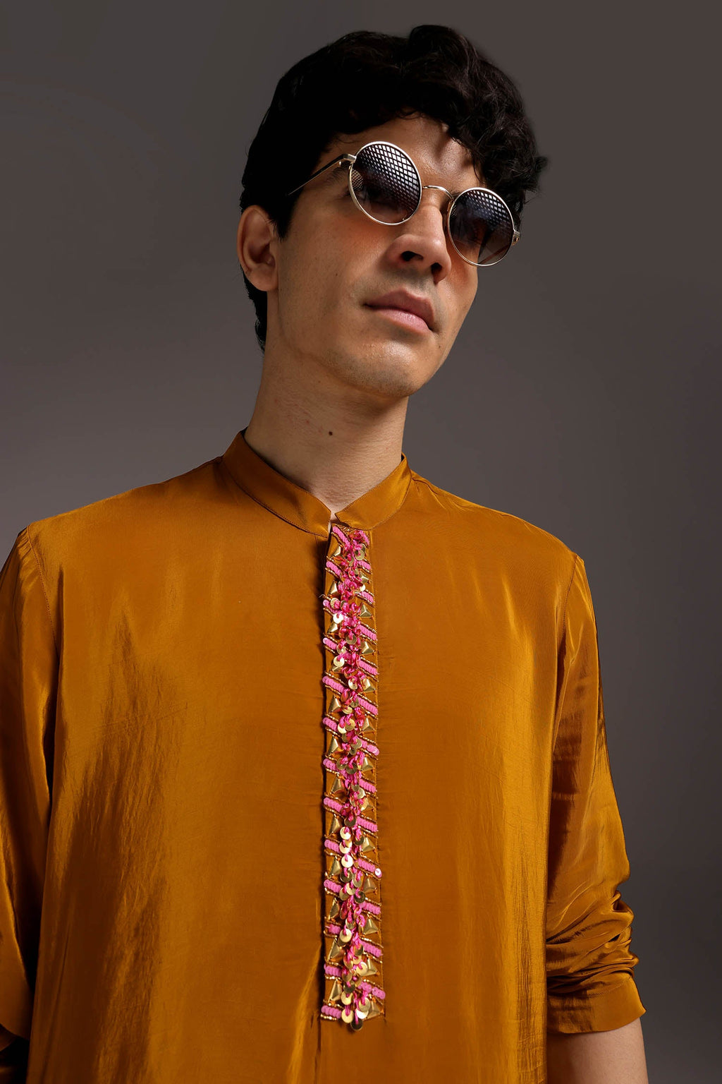 Ochre - Hand Embroidered Designer Kurta - Mustard
