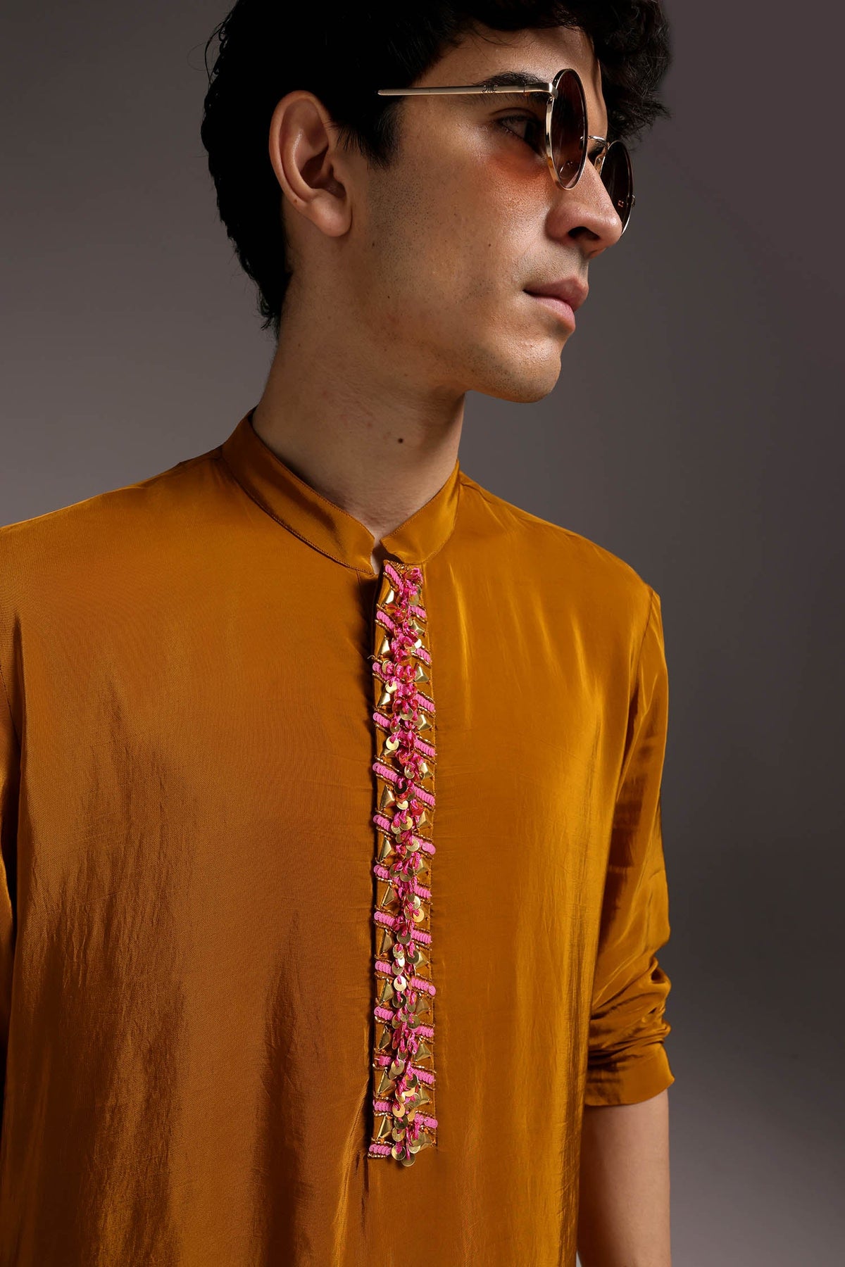 Ochre - Hand Embroidered Designer Kurta - Mustard