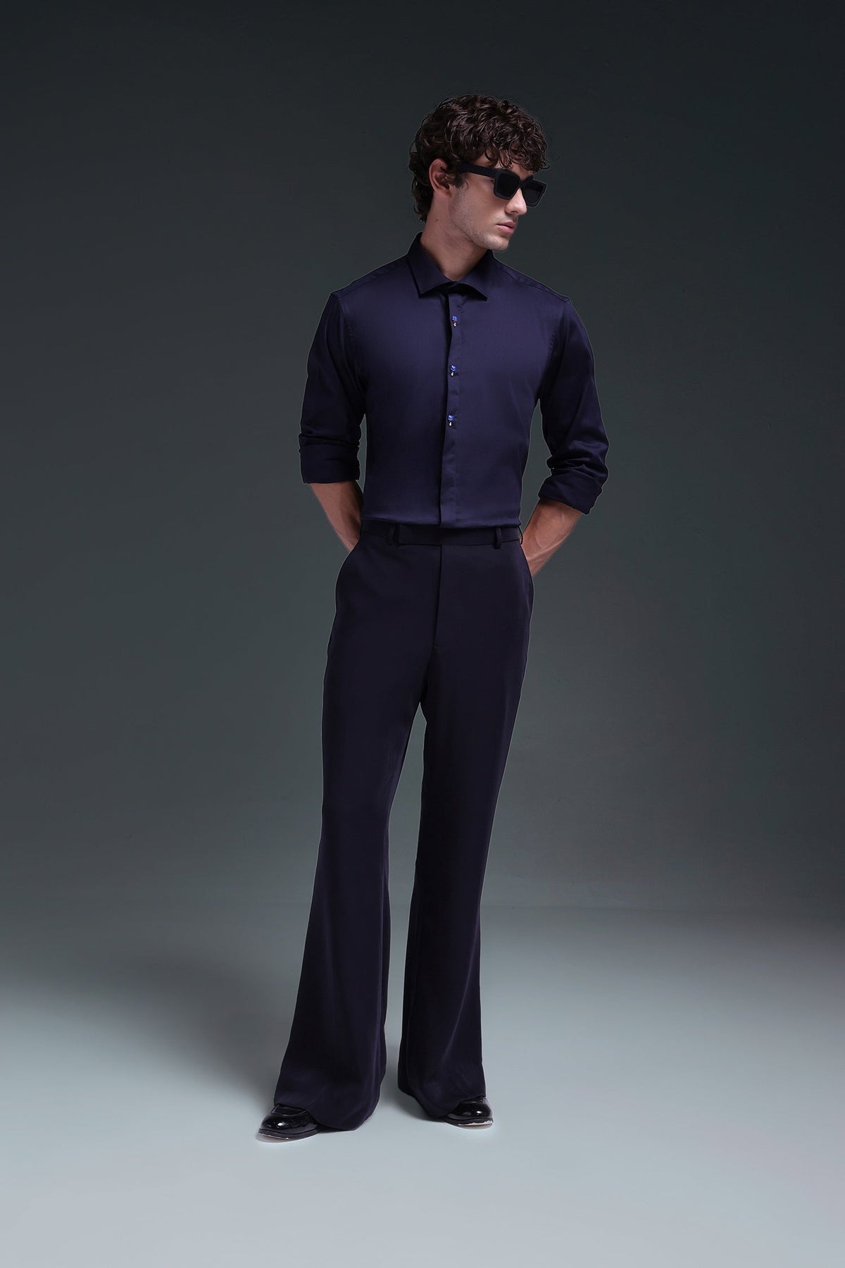 Izel - Hand Embroidered Designer Shirt - Navy