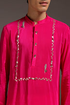 Preen(Parrot) - Hand Embroidered Designer Kurta - Hot Pink