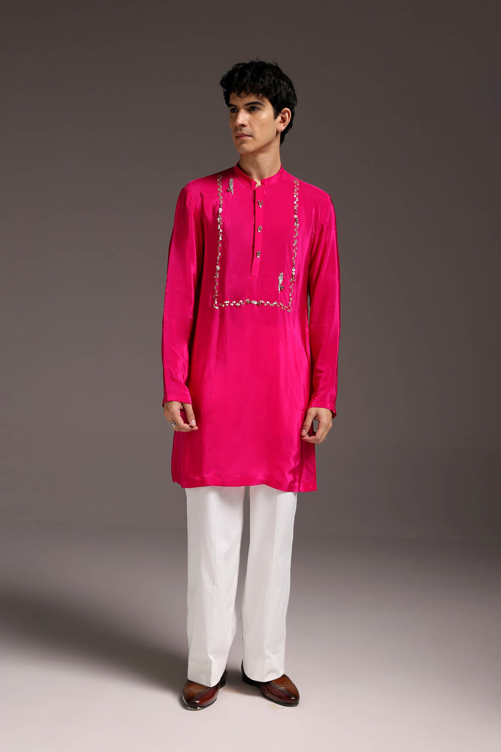 Preen(Parrot) - Hand Embroidered Designer Kurta - Hot Pink