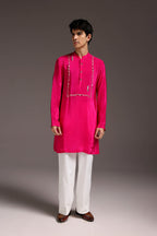 Preen(Parrot) - Hand Embroidered Designer Kurta - Hot Pink