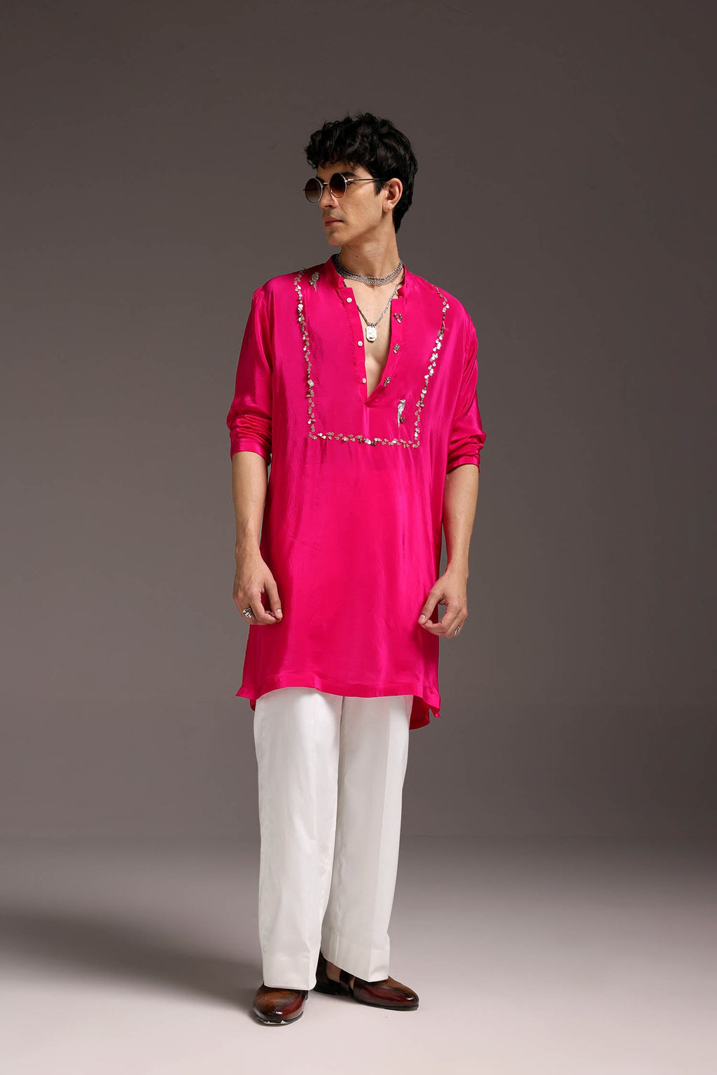 Preen(Parrot) - Hand Embroidered Designer Kurta - Hot Pink