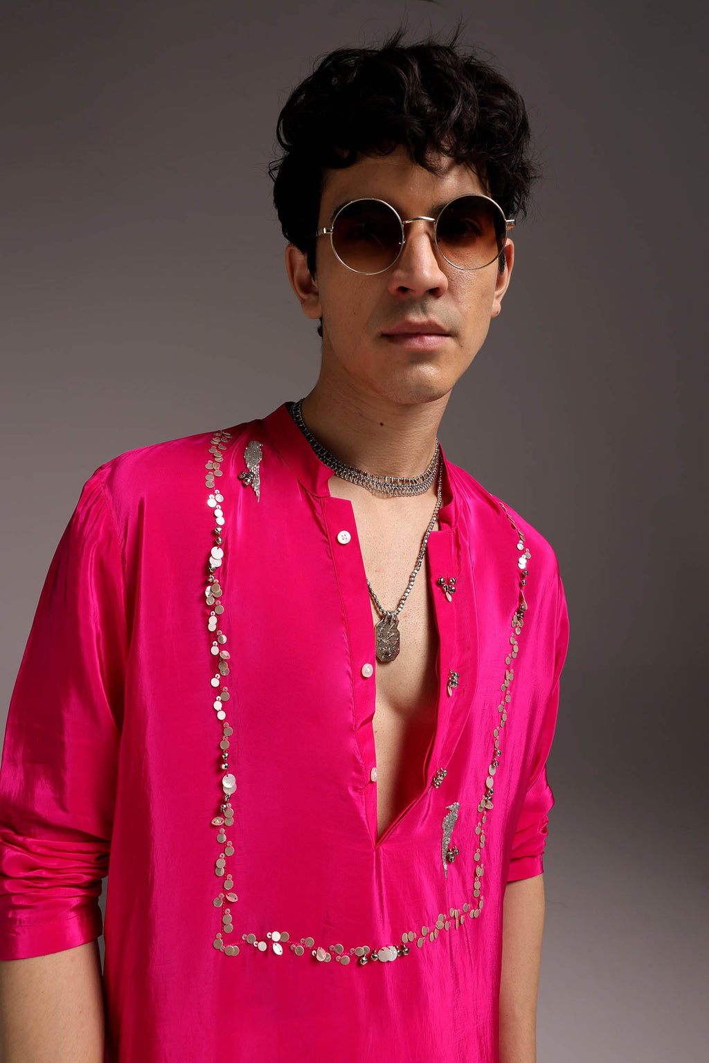 Preen(Parrot) - Hand Embroidered Designer Kurta - Hot Pink