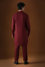 Deer in the Woods Hand Embroidered Designer Kurta - Burgandy