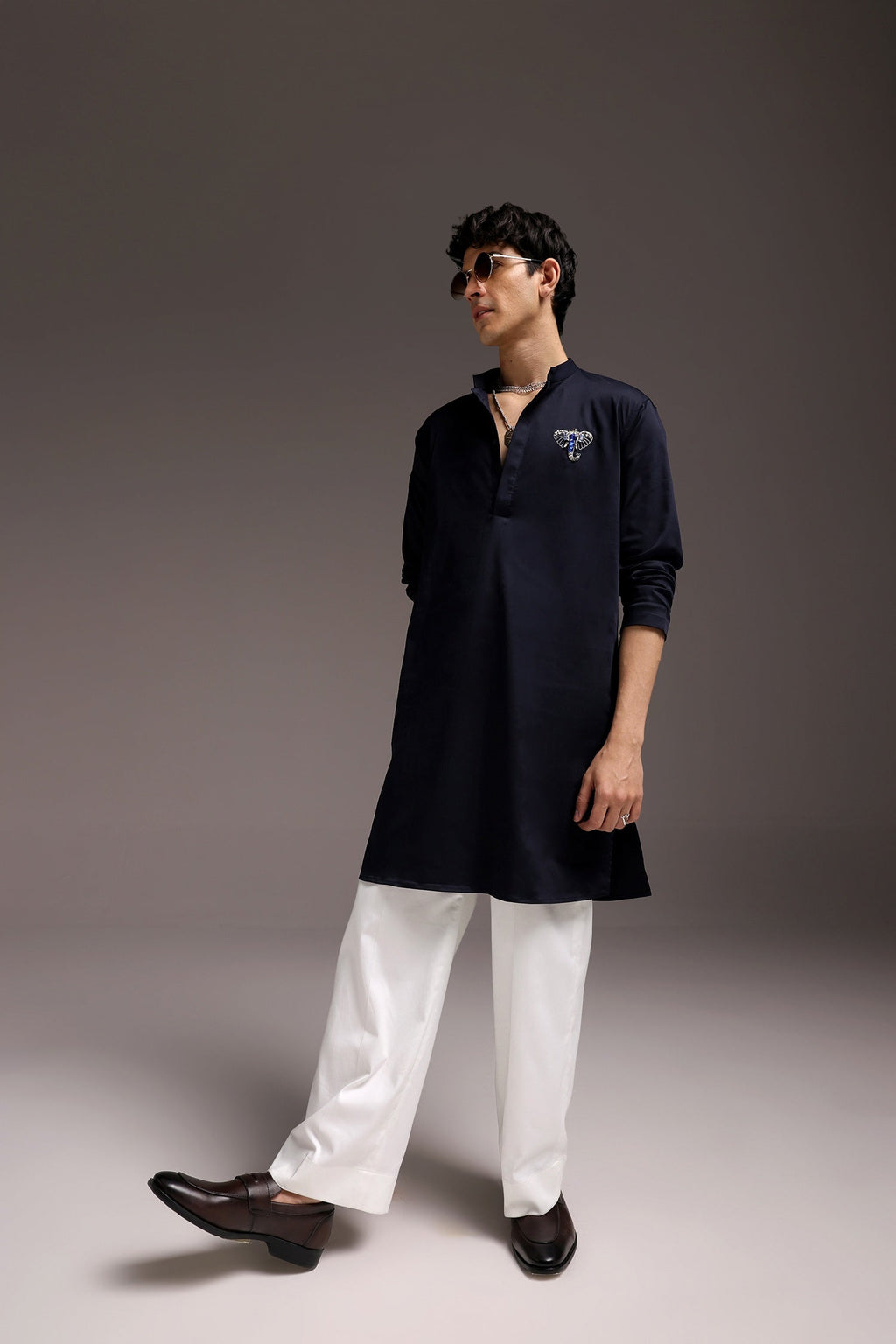 Tusk - Hand Embroidered Designer Kurta - Navy