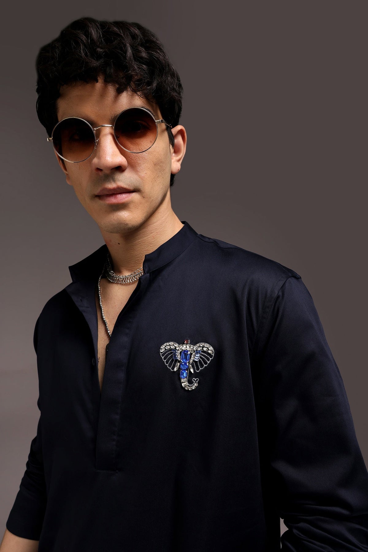Tusk - Hand Embroidered Designer Kurta - Navy