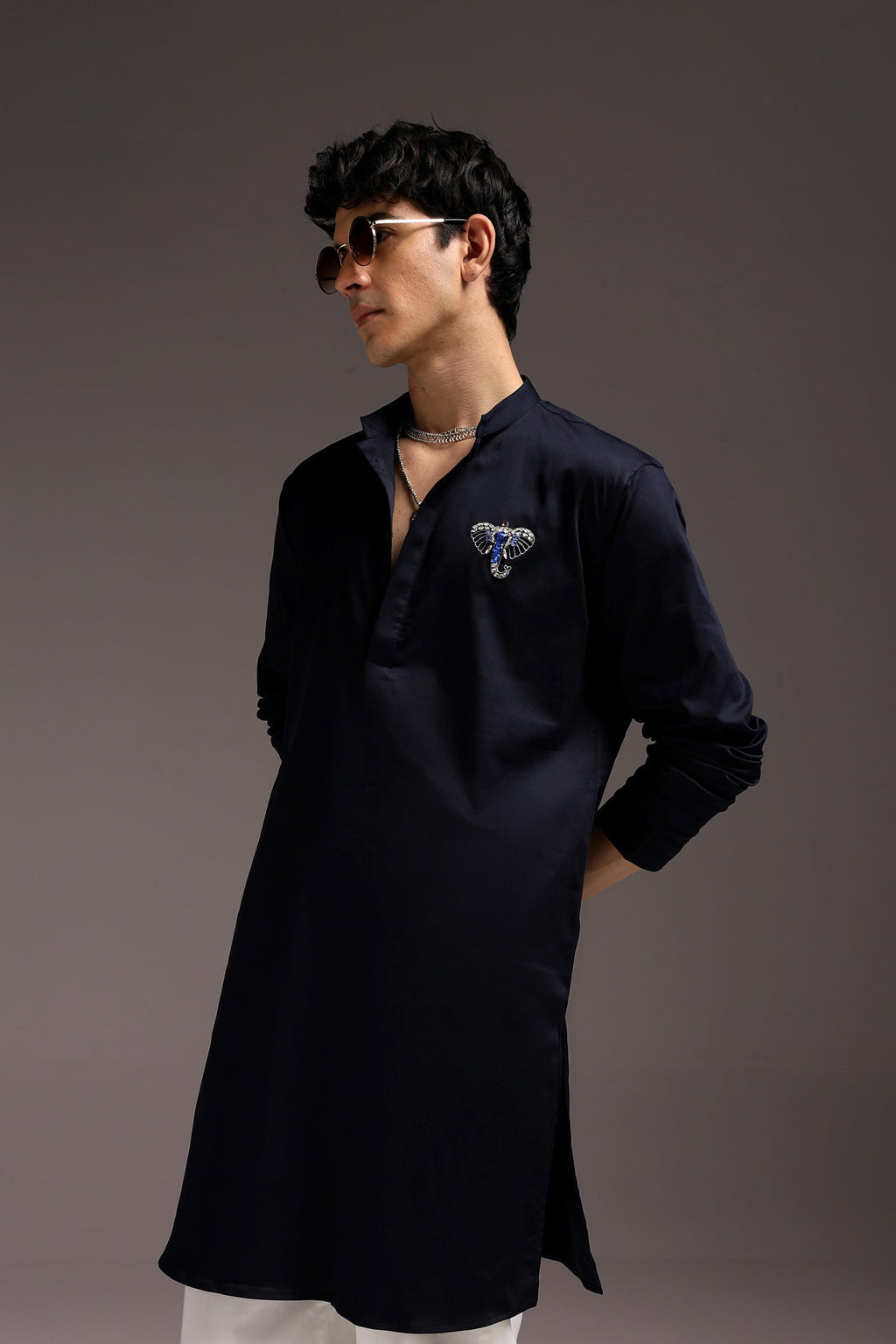 Tusk - Hand Embroidered Designer Kurta - Navy