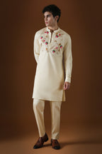 Wild Flowers Hand Embroidered Designer Kurta - Ivory