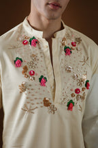 Wild Flowers Hand Embroidered Designer Kurta - Ivory