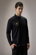 Champange Butterfly - Hand Embroidered Designer Shirt - Black