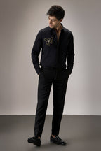 Champange Butterfly - Hand Embroidered Designer Shirt - Black