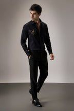 Champange Butterfly - Hand Embroidered Designer Shirt - Black