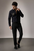 Champange Butterfly - Hand Embroidered Designer Shirt - Black