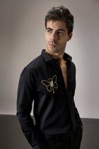 Champange Butterfly - Hand Embroidered Designer Shirt - Black