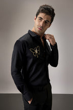 Champange Butterfly - Hand Embroidered Designer Shirt - Black