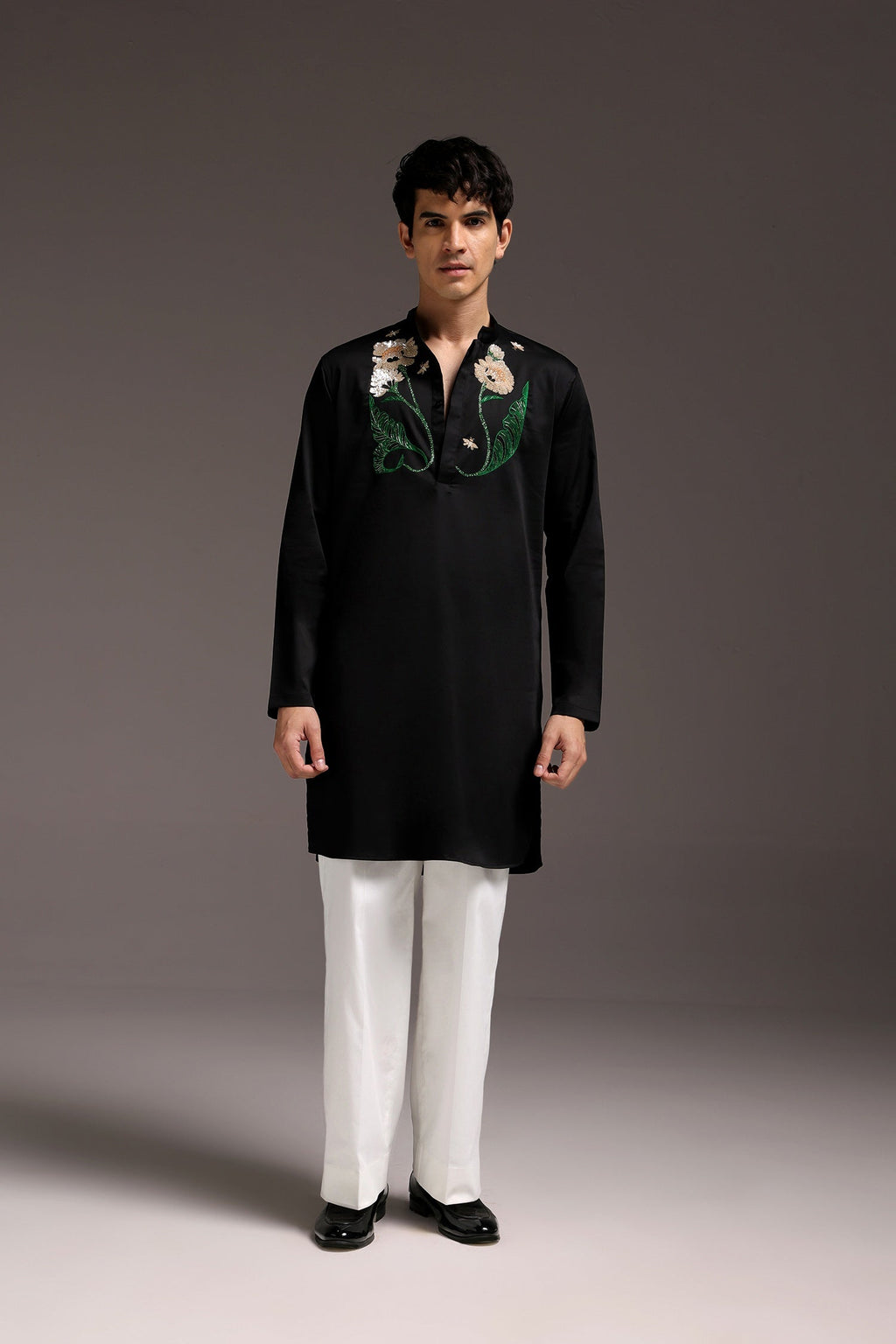 Gardenia - Hand Embroidered Designer Kurta - Black
