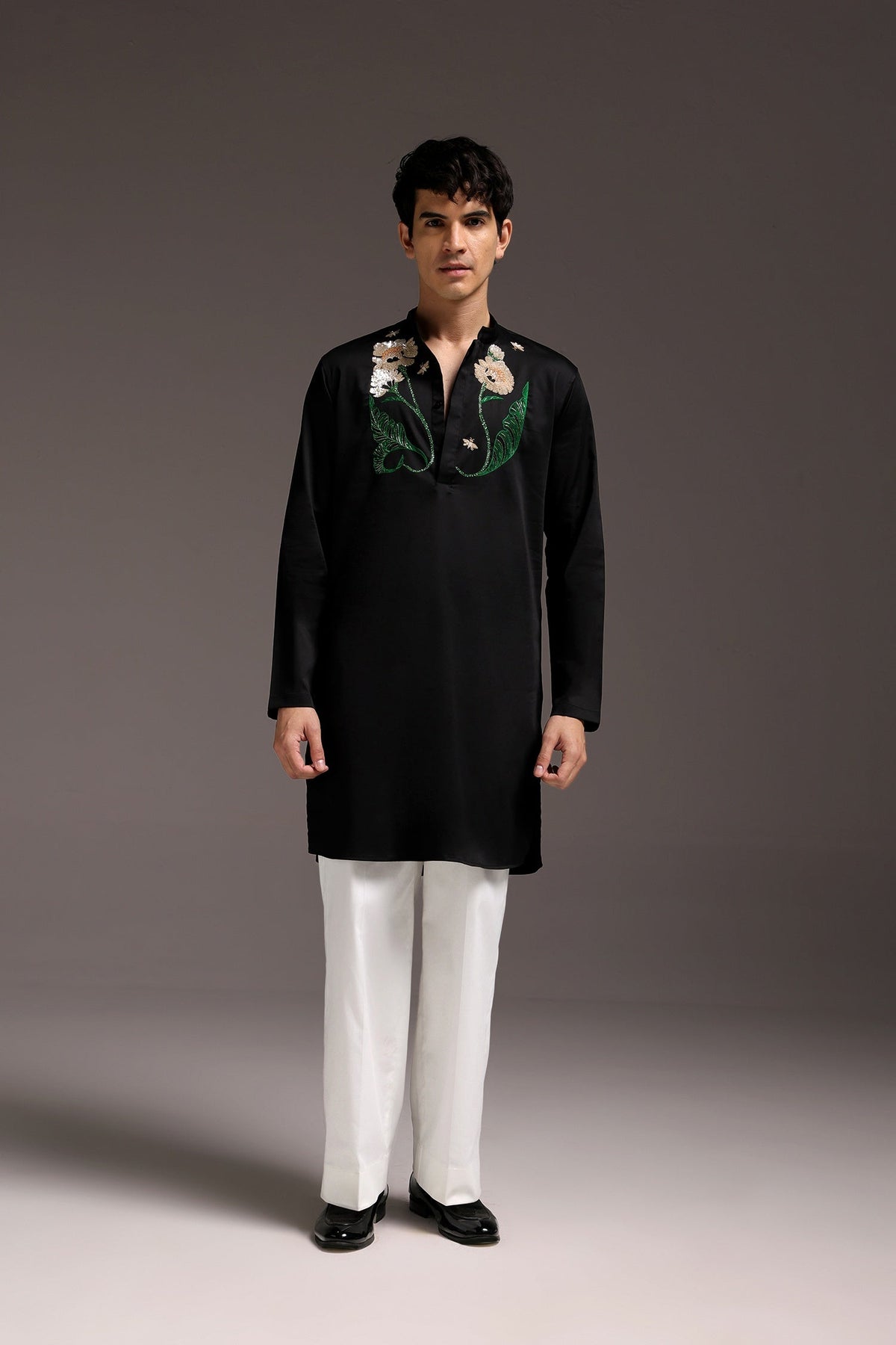 Gardenia - Hand Embroidered Designer Kurta - Black