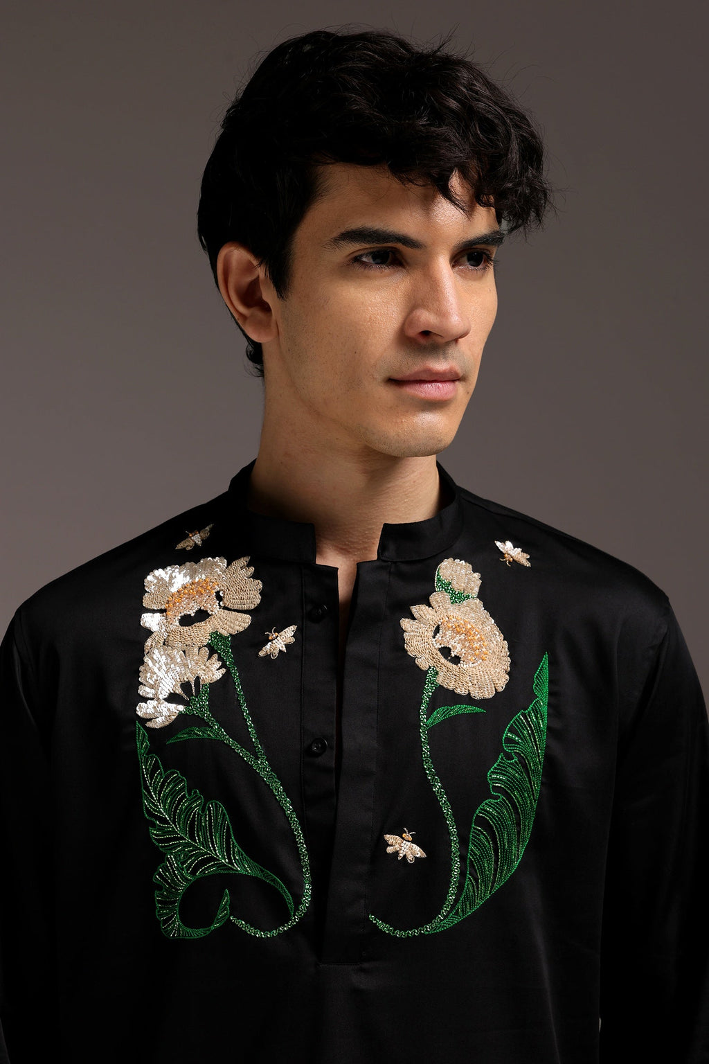 Gardenia - Hand Embroidered Designer Kurta - Black