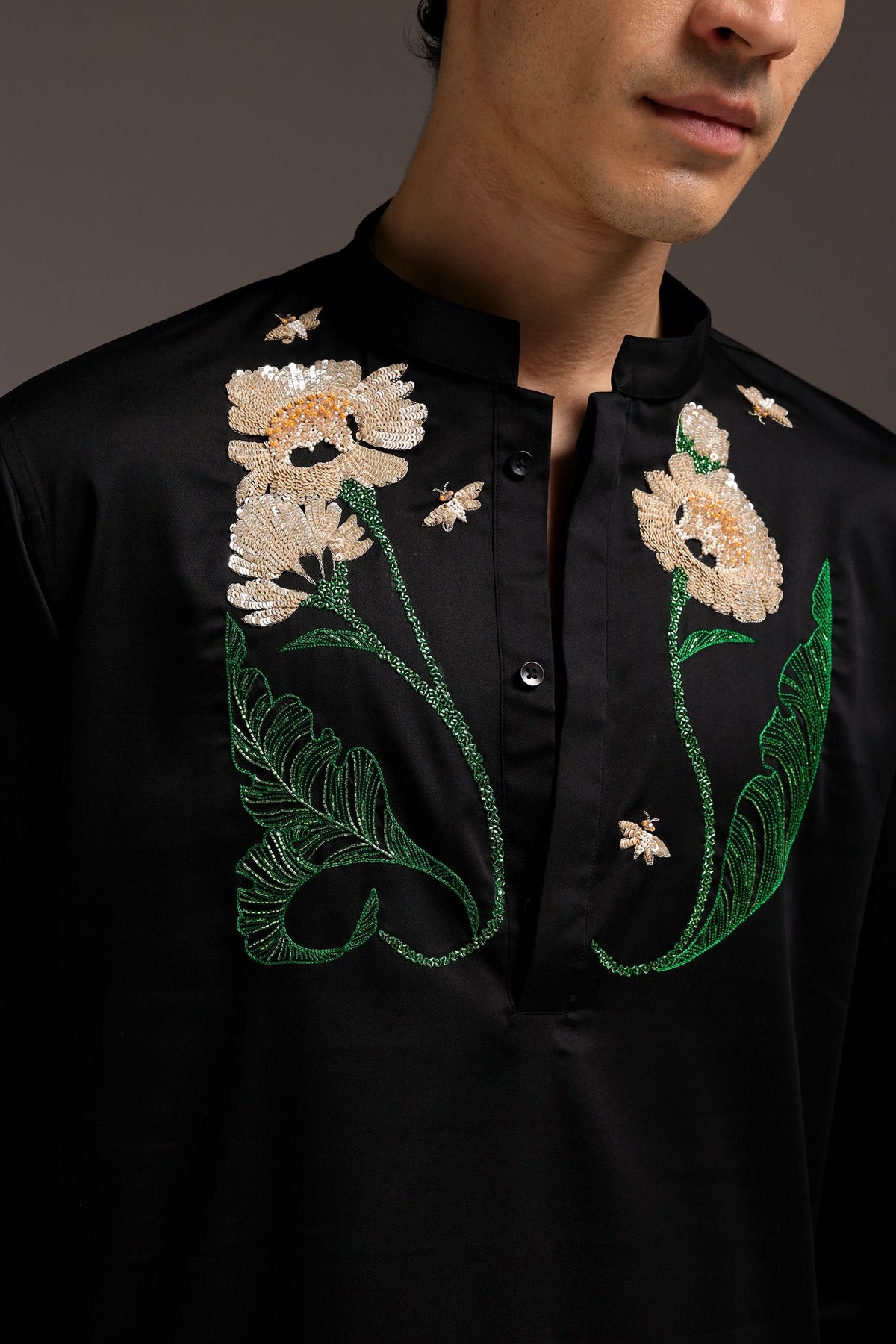 Gardenia - Hand Embroidered Designer Kurta - Black