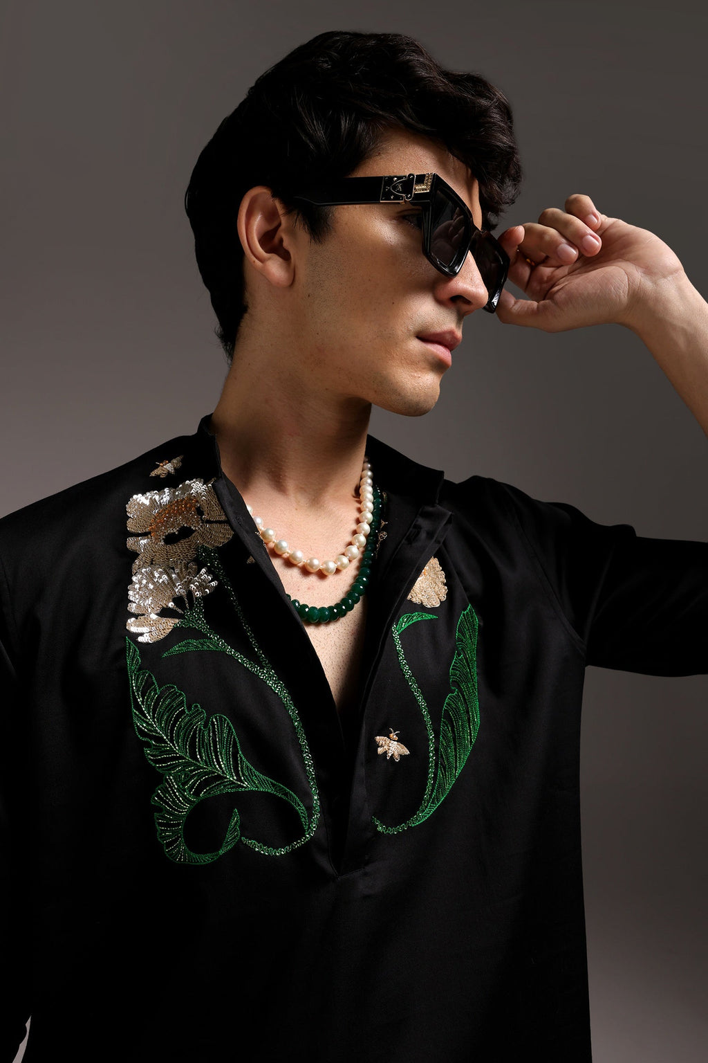 Gardenia - Hand Embroidered Designer Kurta - Black