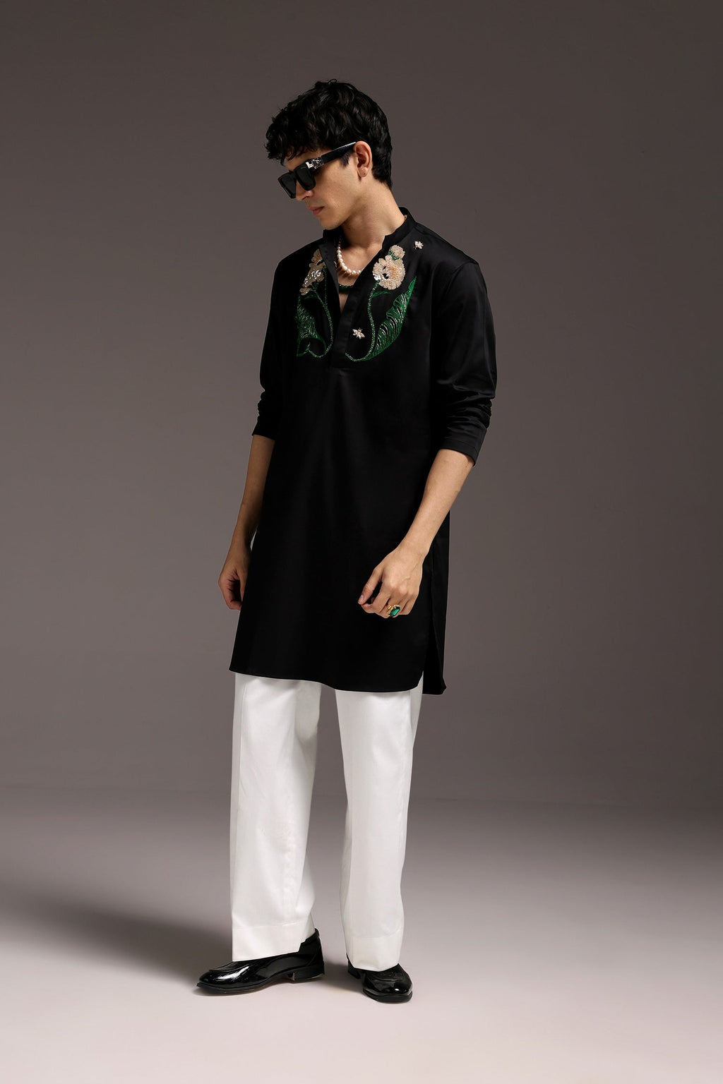 Gardenia - Hand Embroidered Designer Kurta - Black