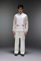Moon - Hand Embroidered Designer Bundi With Kurta - Ivory