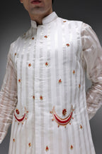 Moon - Hand Embroidered Designer Bundi With Kurta - Ivory
