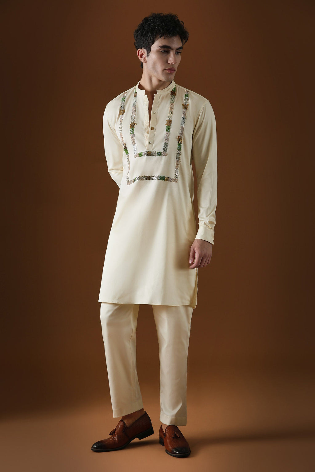 Sequins and Coin Hand Embroidered Designer Kurta - Ivory
