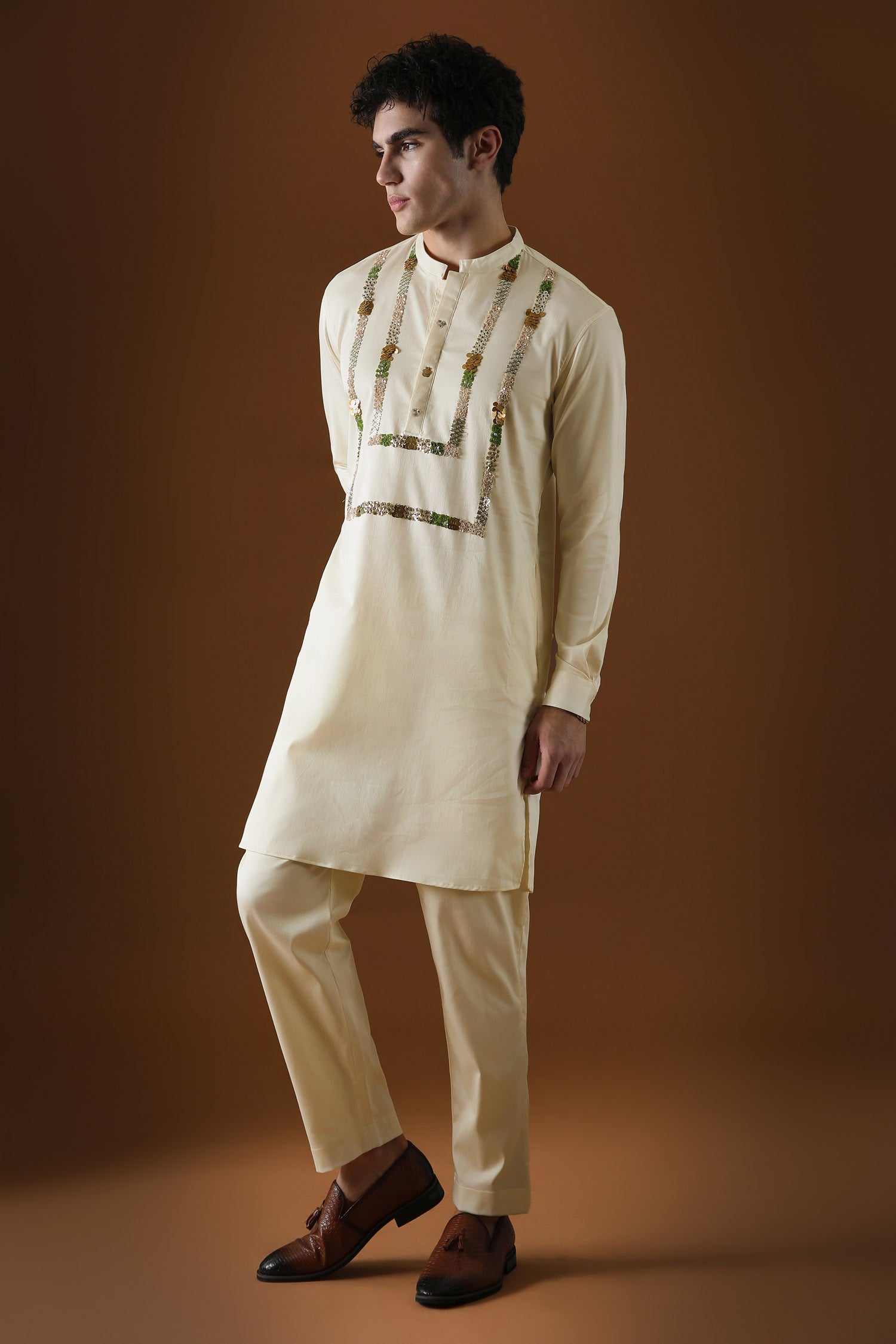 Sequins and Coin Hand Embroidered Designer Kurta - Ivory
