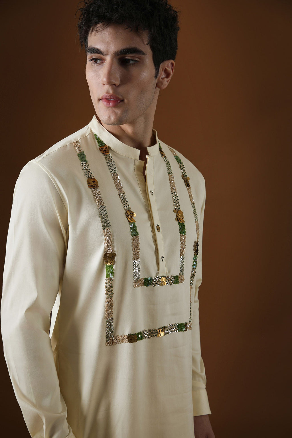 Sequins and Coin Hand Embroidered Designer Kurta - Ivory