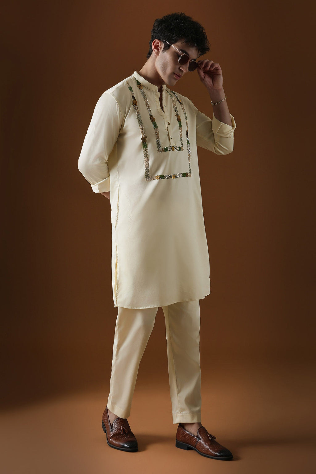 Sequins and Coin Hand Embroidered Designer Kurta - Ivory