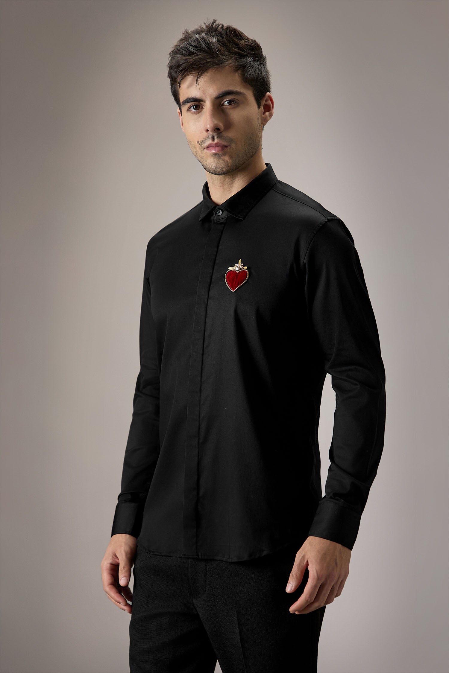 Cordelia - Hand Embroidered Designer Shirt - Black