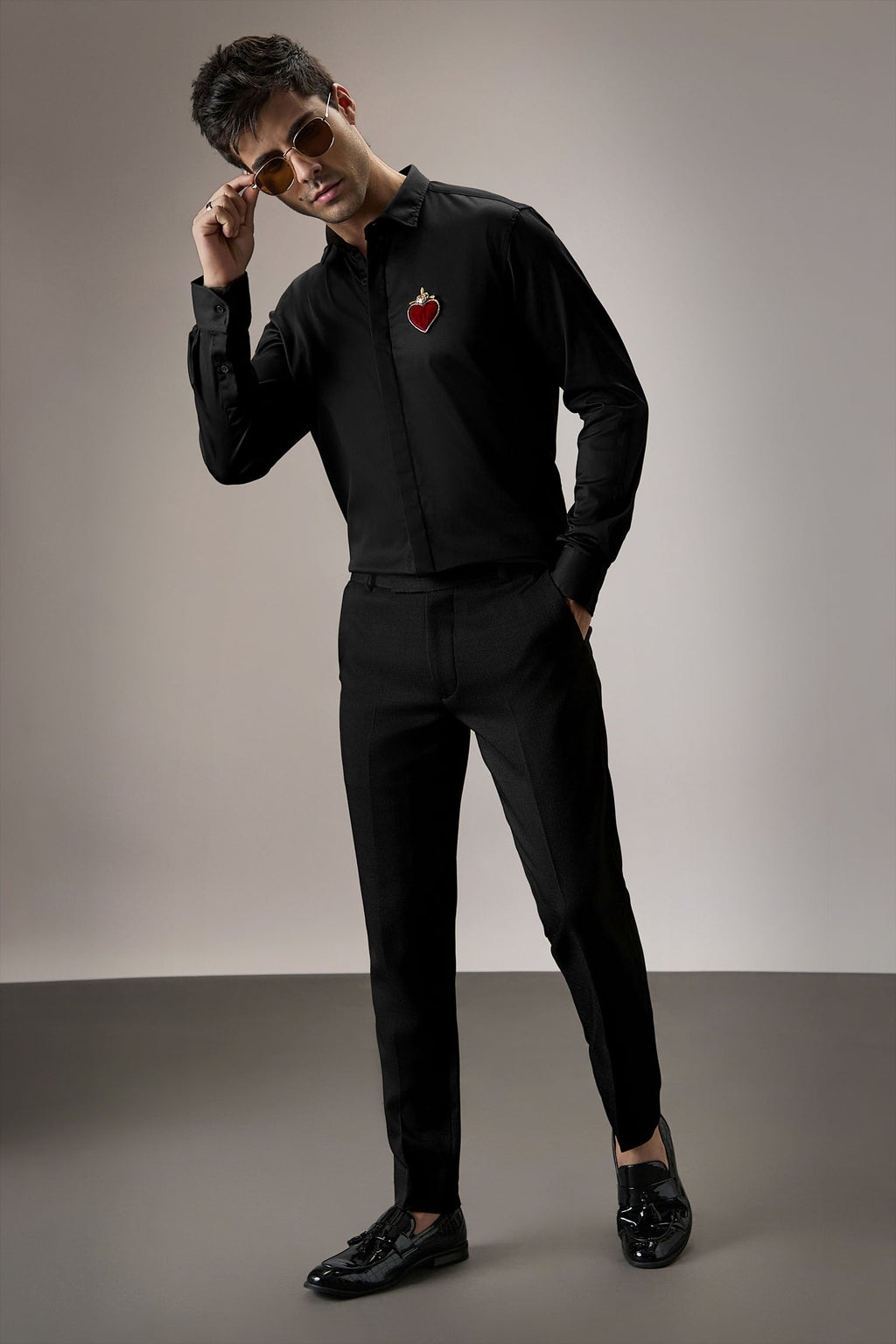 Cordelia - Hand Embroidered Designer Shirt - Black