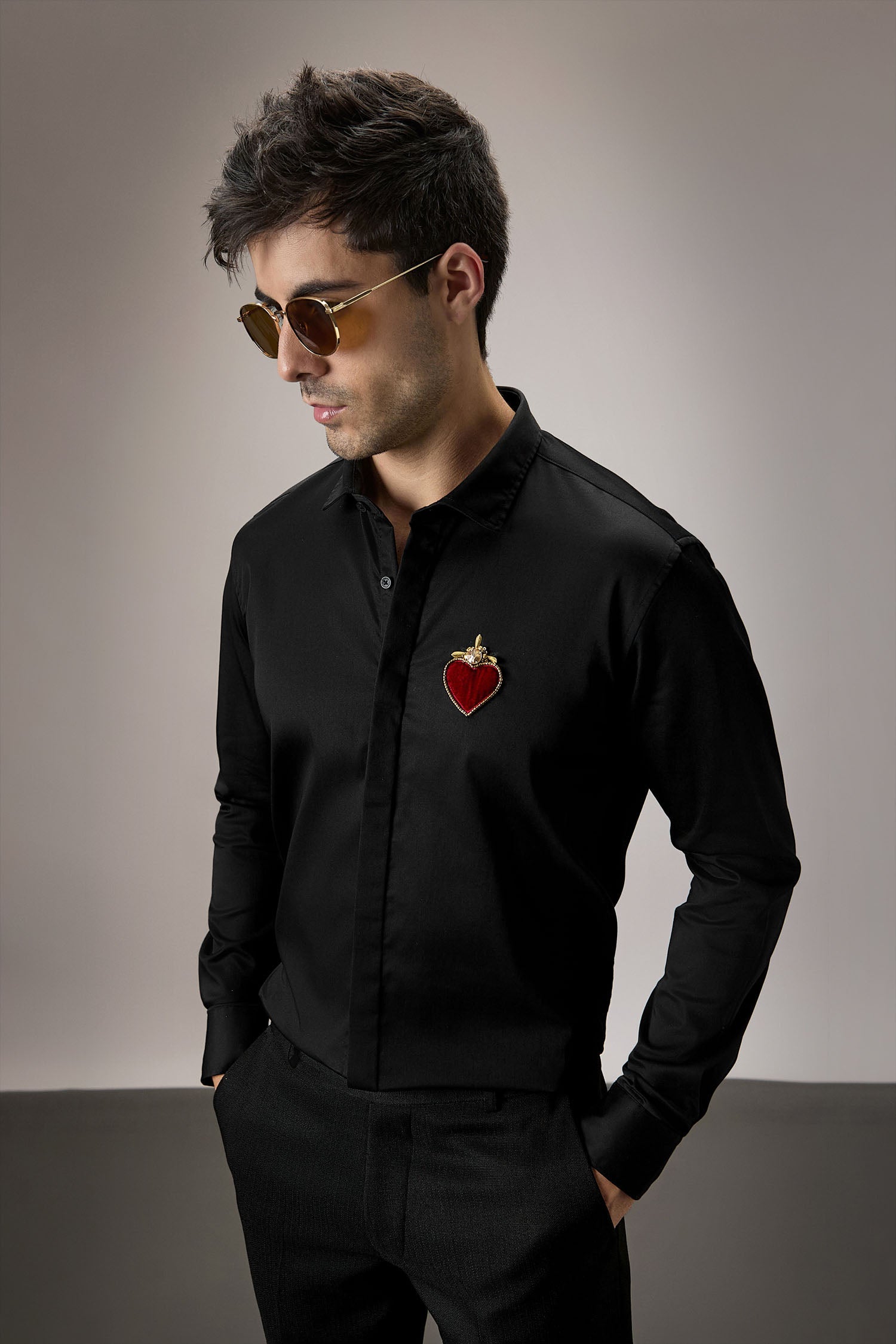 Cordelia - Hand Embroidered Designer Shirt - Black