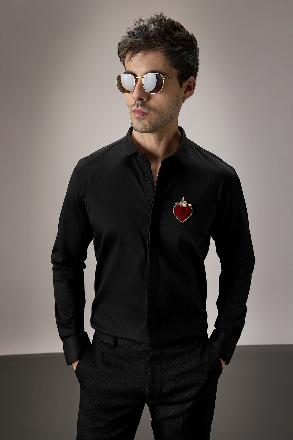 Cordelia - Hand Embroidered Designer Shirt - Black